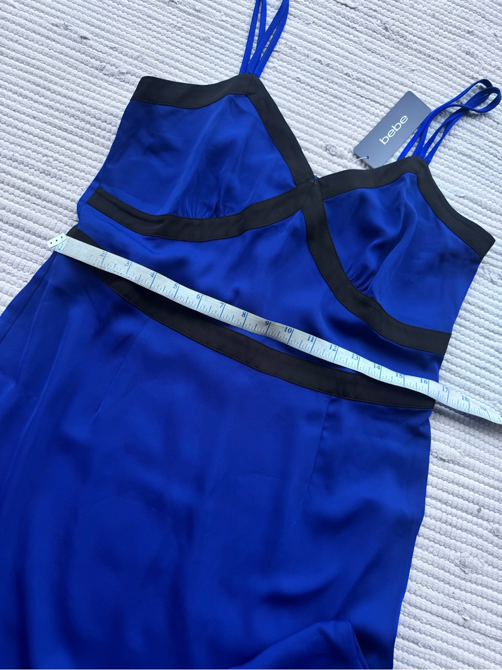 Bebe Blue Contrast Trim Strappy Midi Dress Y2K Glam Size 10 - Picture 5 of 9